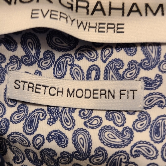 Mens long sleeve nick Graham white and blue pasley with polka dot cluffs - Picture 2 of 6